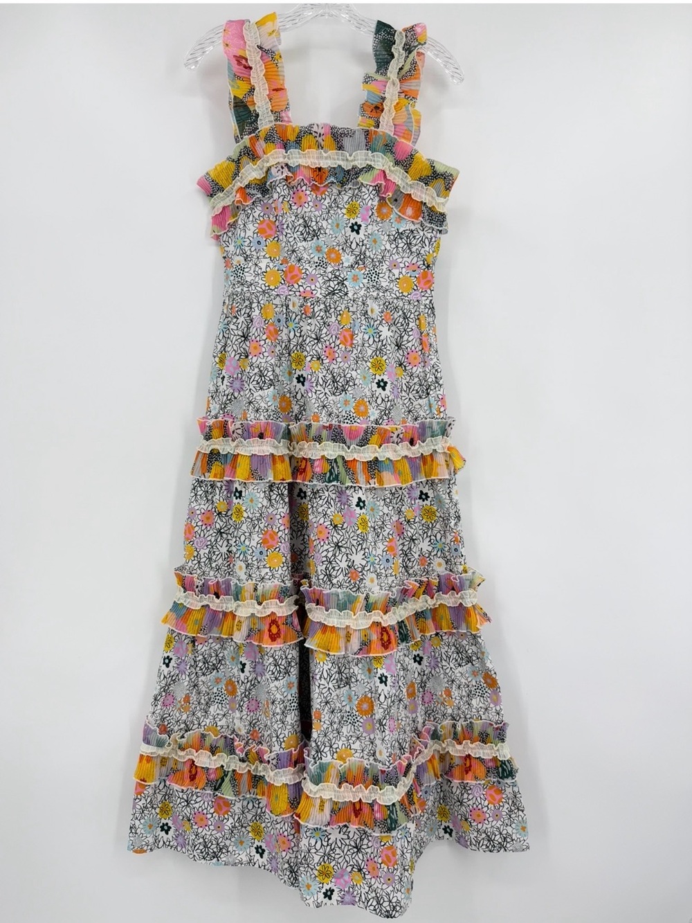CeliaB Java Dress Midi Tiered Ruffle Cotton Multicolor Floral Size S - Picture 3 of 13
